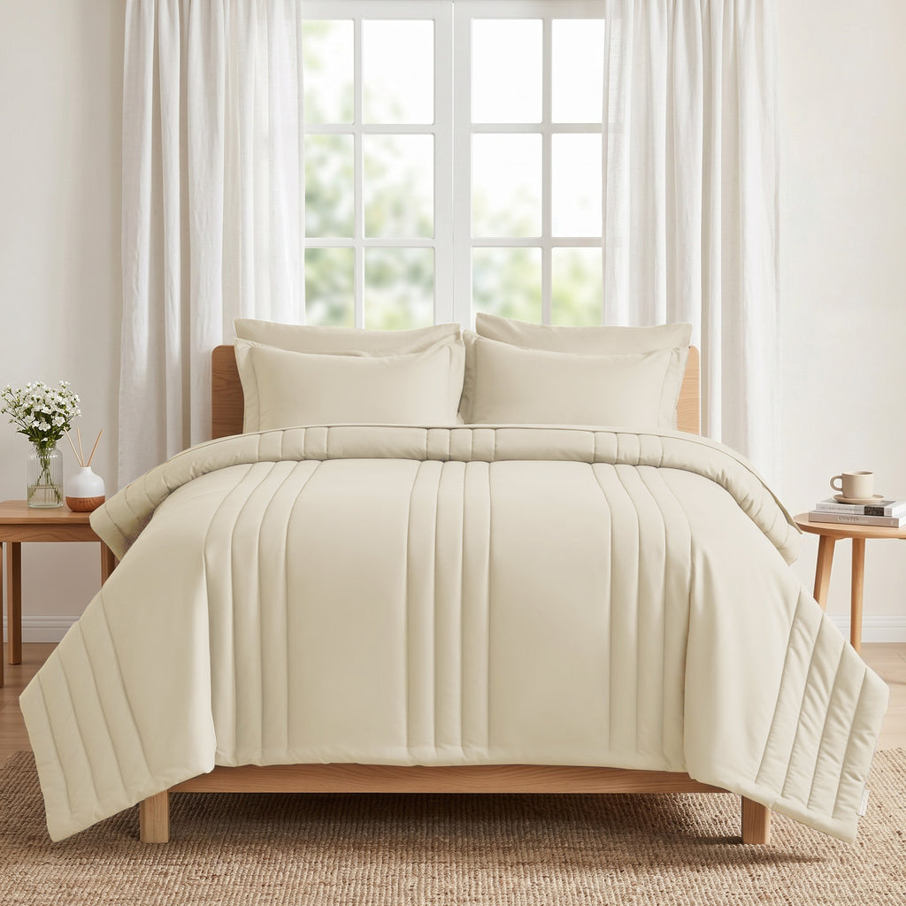 Dhole 7-Piece Bed in Bag - Striped Comforter Sets, Pillowcases & Sheet Collection for Cozy Bedding Sets