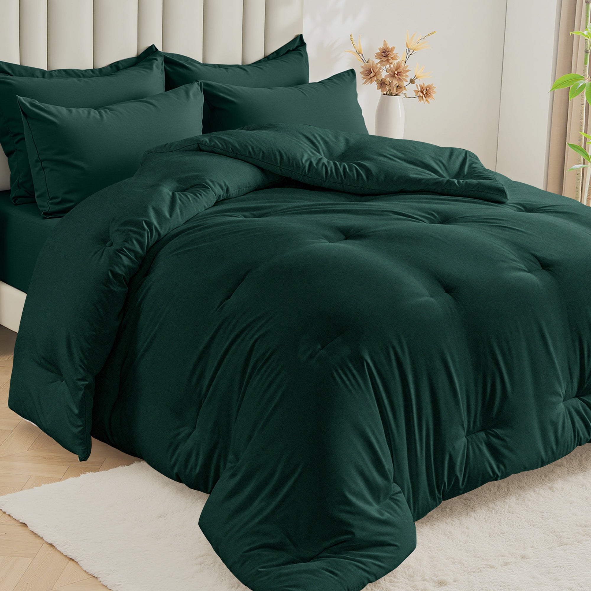 Dhole 7-Piece Bed Sheet Set - Queen Size Comforter, Pillowcases & Sheet Collection for Cozy Bedding Comfort Black
