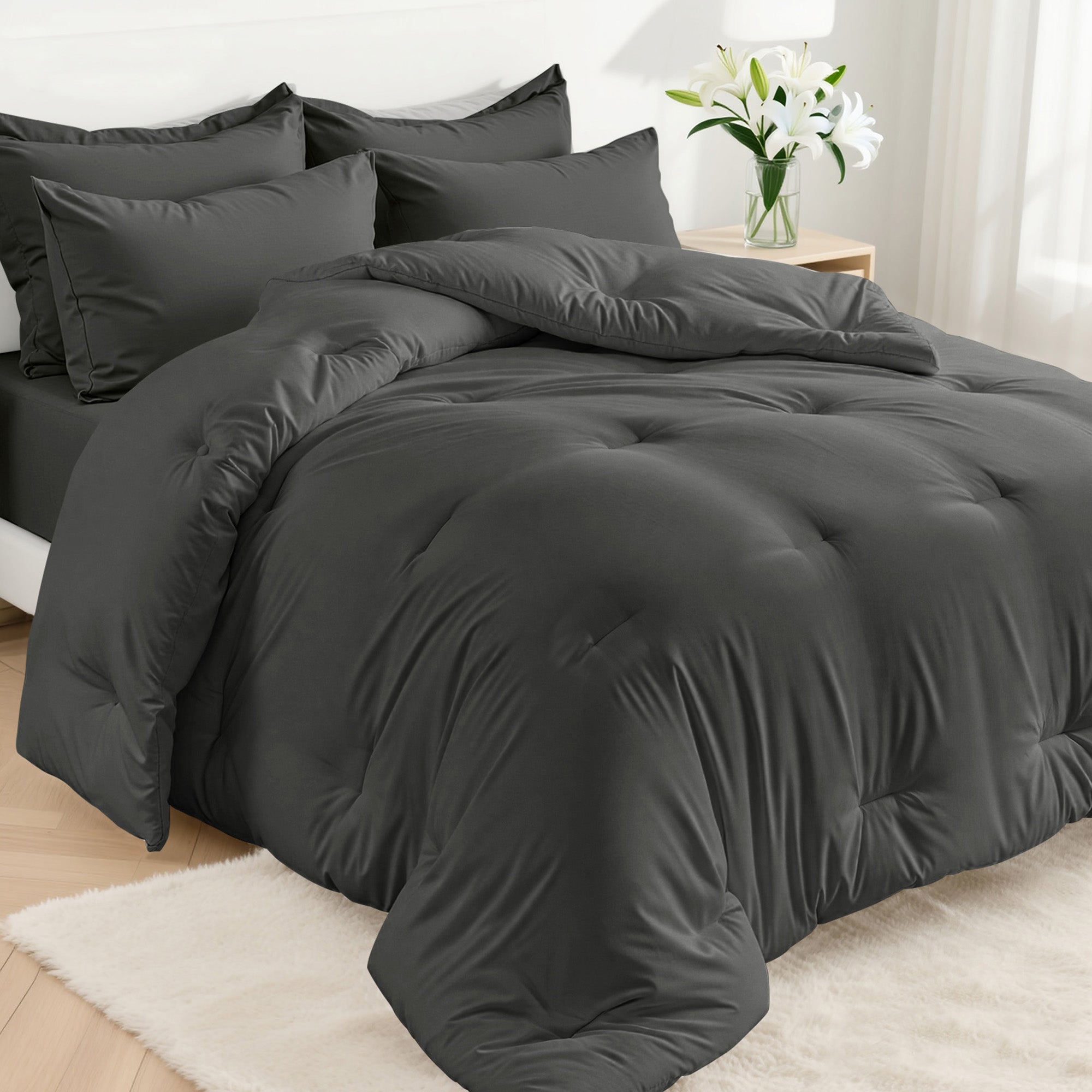 Dhole 7-Piece Bed Sheet Set - Queen Size Comforter, Pillowcases & Sheet Collection for Cozy Bedding Comfort Black