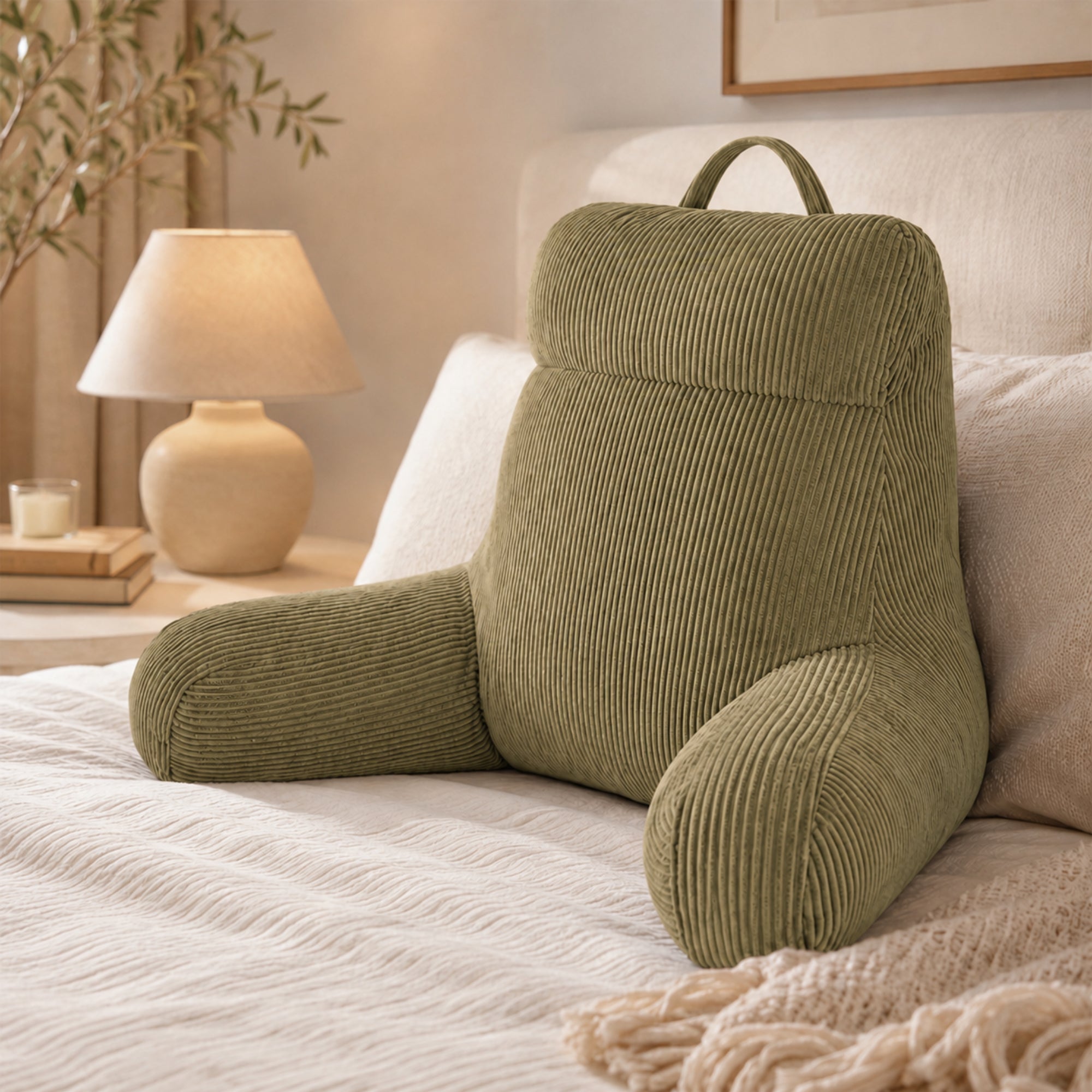 Royalbear 24 Inch Large Shredded Memory Foam Reading Pillow, Anti-Pilling Corduroy Bed Rest Pillow with Adjustable Back & Arm Support for Adults, Gray