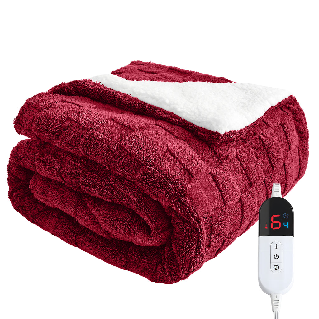 Dhole Electric Heated Blanket Checkered Fleece Throw 50x60 Inches Fast Heating Blanket 6 Heating Levels & 4 Hours Auto Off ETL Certification
