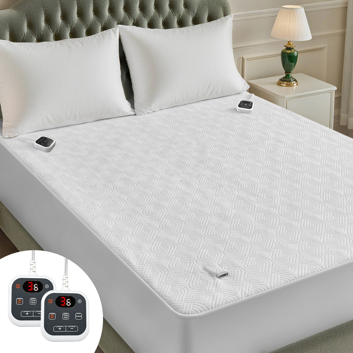 Dhole Heated Mattress Pad, Dual Control Electric Bed Warmer, 6 Heat Levels, 1-10H Auto Shut Off with Preheat & LED Controller
