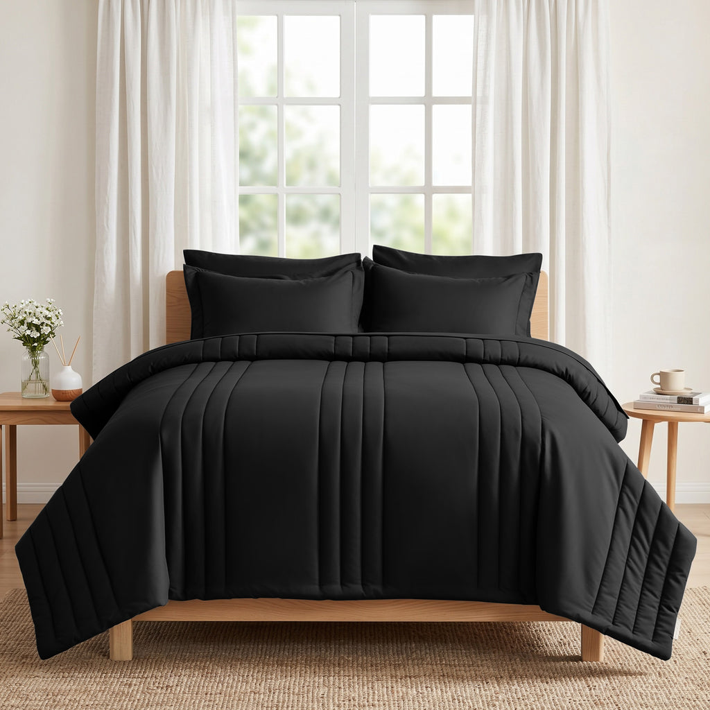 Dhole 7-Piece Bed in Bag - Striped Comforter Sets, Pillowcases & Sheet Collection for Cozy Bedding Sets