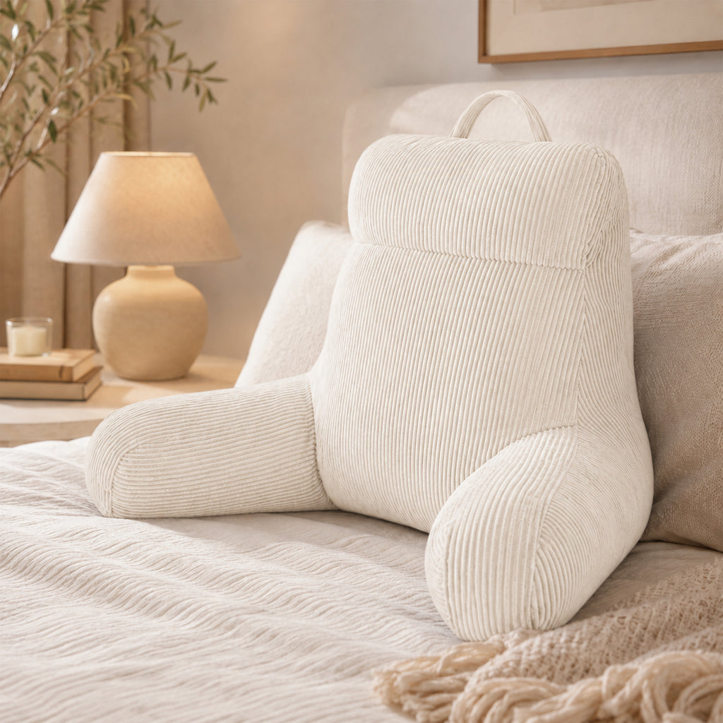 Royalbear 24 Inch Large Shredded Memory Foam Reading Pillow, Anti-Pilling Corduroy Bed Rest Pillow with Adjustable Back & Arm Support for Adults, Gray