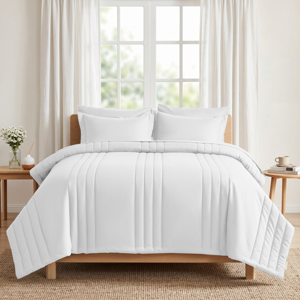 Dhole 7-Piece Bed in Bag - Striped Comforter Sets, Pillowcases & Sheet Collection for Cozy Bedding Sets