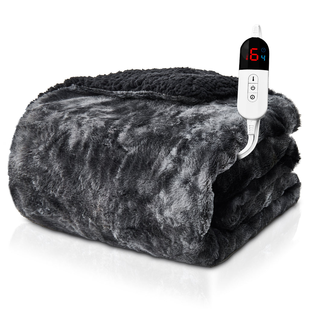 Dhole Heated Blanket Electric Throw - 50"x60" Heating Blanket Throw 4 Hours Auto-Off 6 Heat Level Over-Heat Protection Luxury Faux Fur Sherpa ETL Certification
