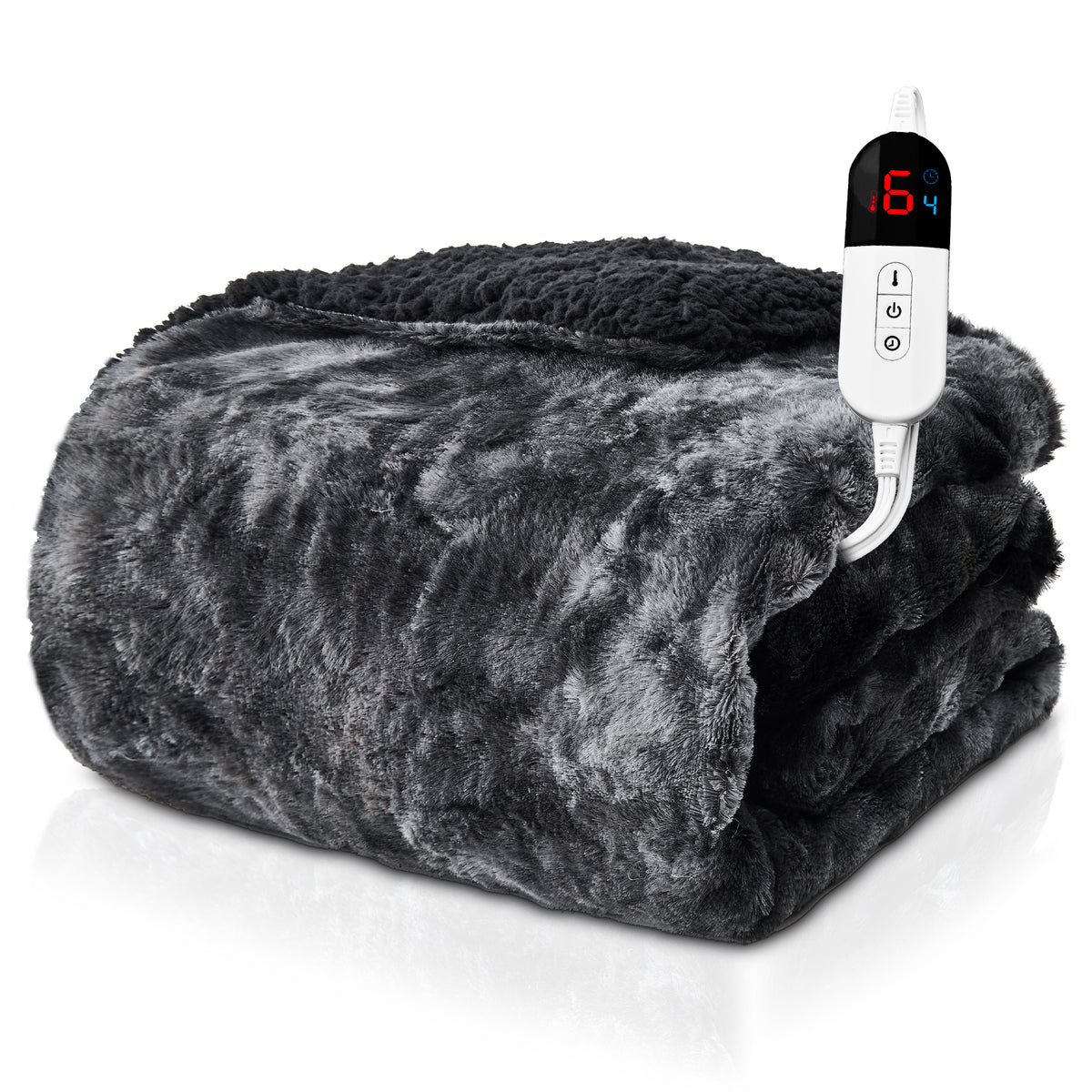 Dhole Heated Blanket Electric Throw - 50"x60" Heating Blanket Throw 4 Hours Auto-Off 6 Heat Level Over-Heat Protection Luxury Faux Fur Sherpa ETL Certification