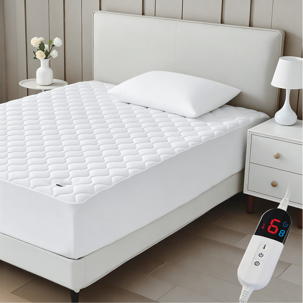 Dhole Electric Heated Mattress Pad Queen - 60"x80" ,Deep Pocket, 6 Heat Settings, Auto Shut Off 10 Hrs with Dual Controller, ETL Certified, Machine Washable, White