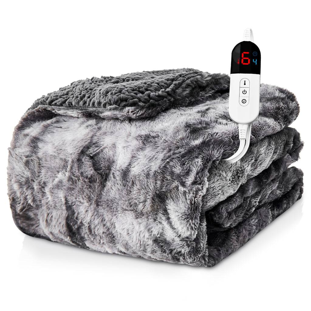 Dhole Heated Blanket Electric Throw - 50"x60" Heating Blanket Throw 4 Hours Auto-Off 6 Heat Level Over-Heat Protection Luxury Faux Fur Sherpa ETL Certification