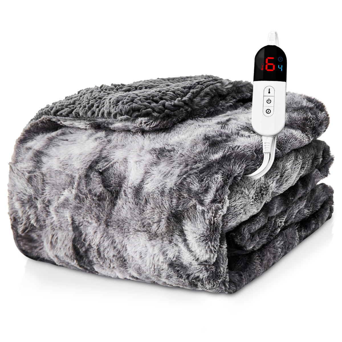 Dhole Heated Blanket Electric Throw - 50"x60" Heating Blanket Throw 4 Hours Auto-Off 6 Heat Level Over-Heat Protection Luxury Faux Fur Sherpa ETL Certification