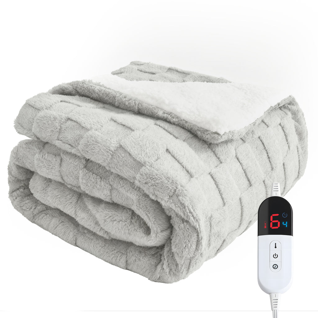 Dhole Electric Heated Blanket Checkered Fleece Throw 50x60 Inches Fast Heating Blanket 6 Heating Levels & 4 Hours Auto Off ETL Certification