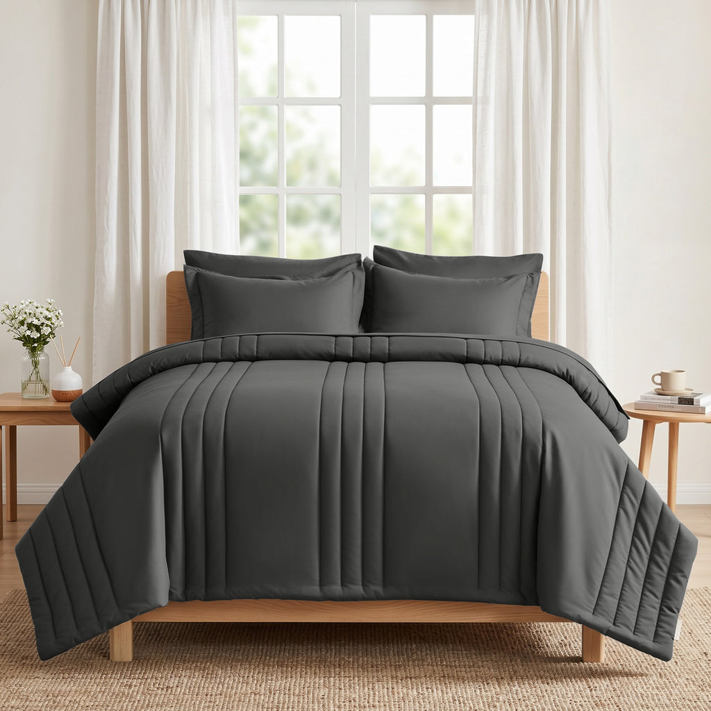 Dhole 7-Piece Bed in Bag - Striped Comforter Sets, Pillowcases & Sheet Collection for Cozy Bedding Sets
