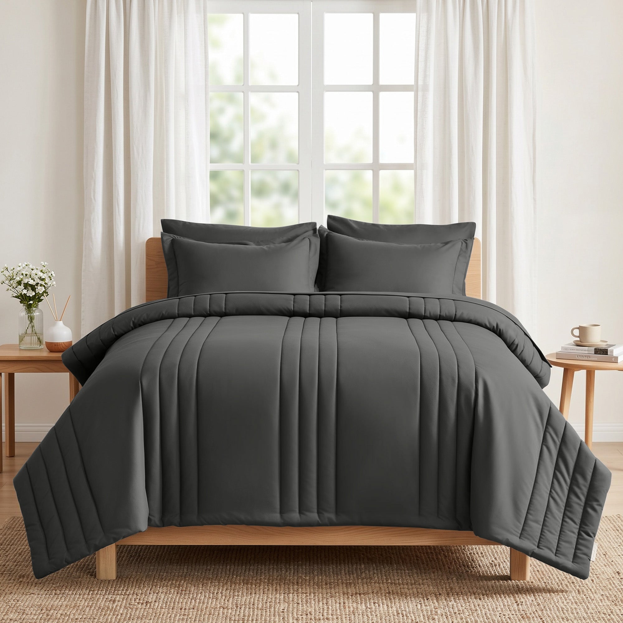 Dhole 7-Piece Bed in Bag - Striped Comforter Sets, Pillowcases & Sheet Collection for Cozy Bedding Sets