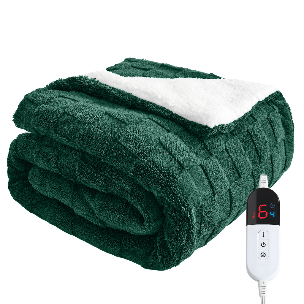 Dhole Electric Heated Blanket Checkered Fleece Throw 50x60 Inches Fast Heating Blanket 6 Heating Levels & 4 Hours Auto Off ETL Certification