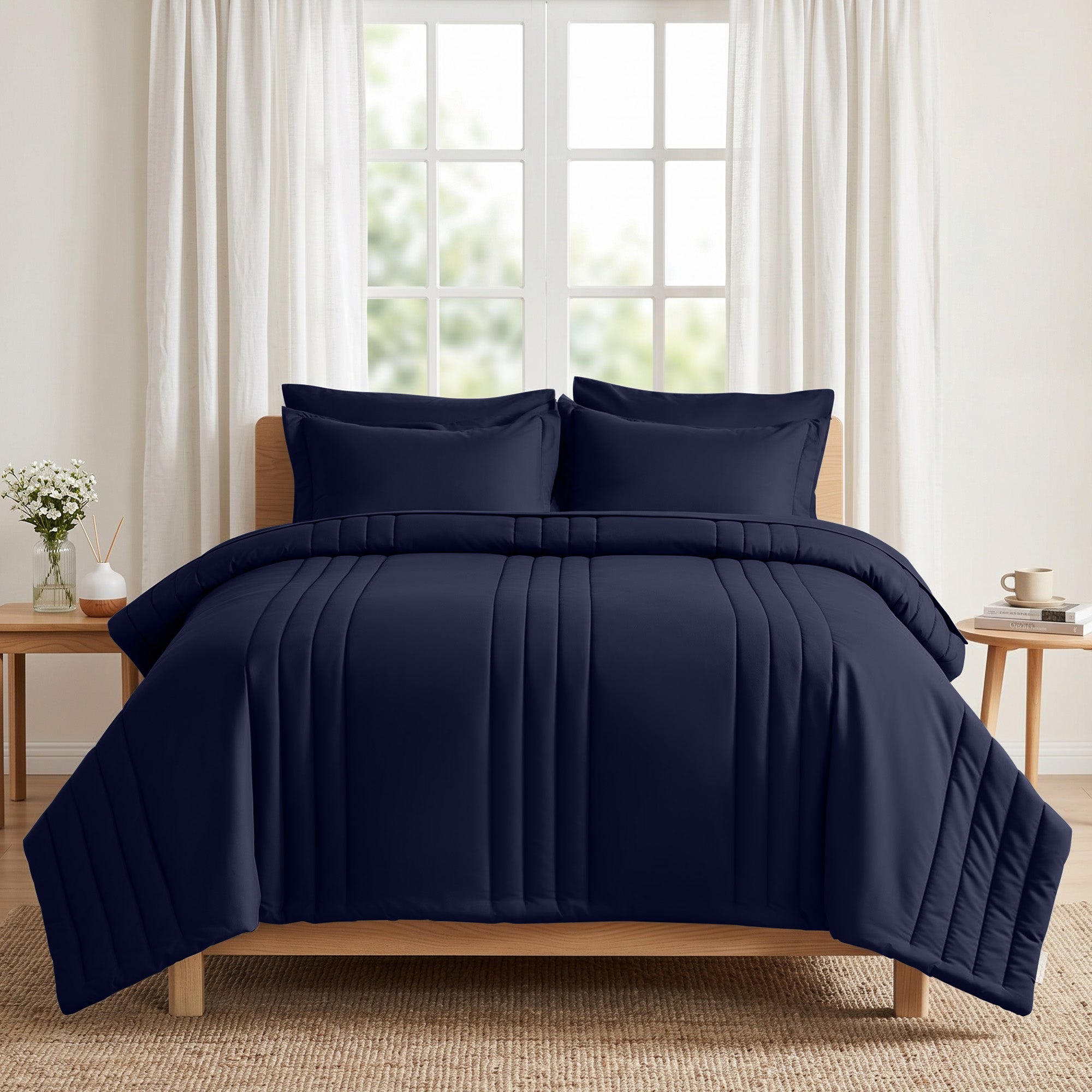 Dhole 7-Piece Bed in Bag - Striped Comforter Sets, Pillowcases & Sheet Collection for Cozy Bedding Sets
