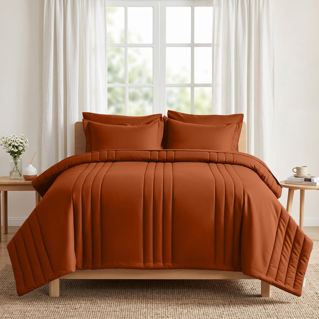Dhole 7-Piece Bed in Bag - Striped Comforter Sets, Pillowcases & Sheet Collection for Cozy Bedding Sets
