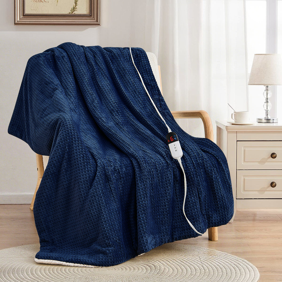 Dhole Heated Blanket Electric Blanket Throw Waffle, 50x60 Inches，Sherpa Fleece Fast Heating Blanket 6 Heating Levels & 4 Hours Auto Off ETL Certification