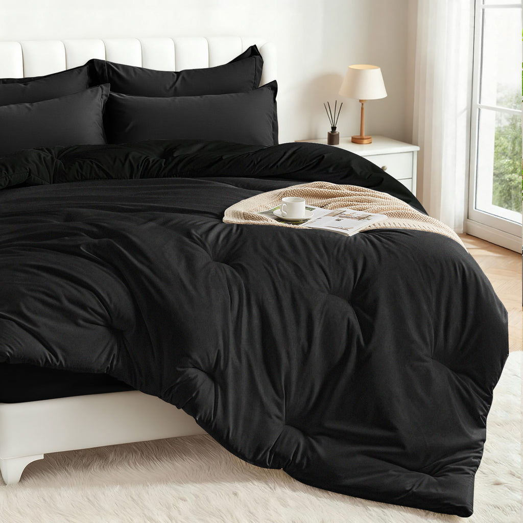 Dhole 7-Piece Bed Sheet Set - Queen Size Comforter, Pillowcases & Sheet Collection for Cozy Bedding Comfort Black