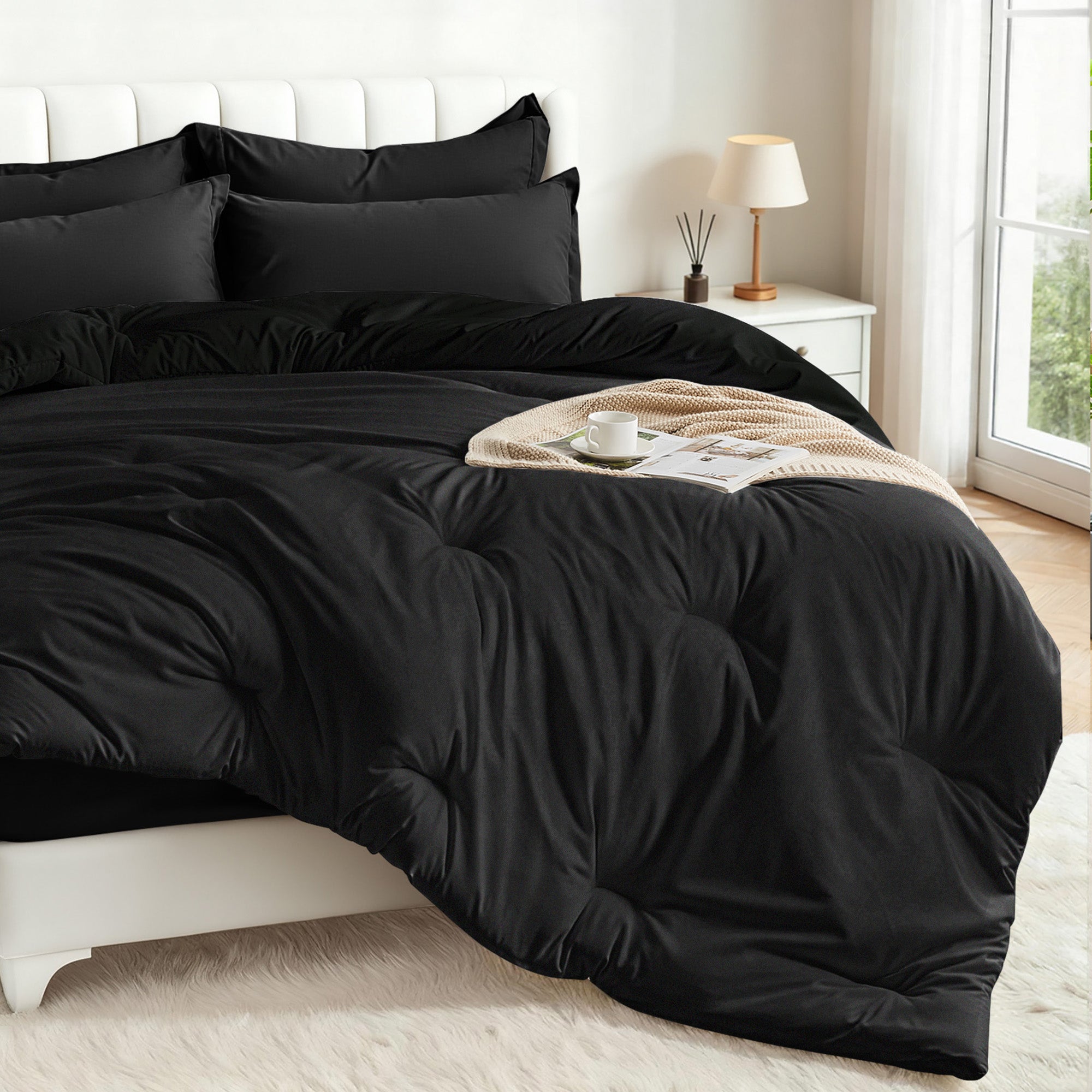 Dhole 7-Piece Bed Sheet Set - Queen Size Comforter, Pillowcases & Sheet Collection for Cozy Bedding Comfort Black