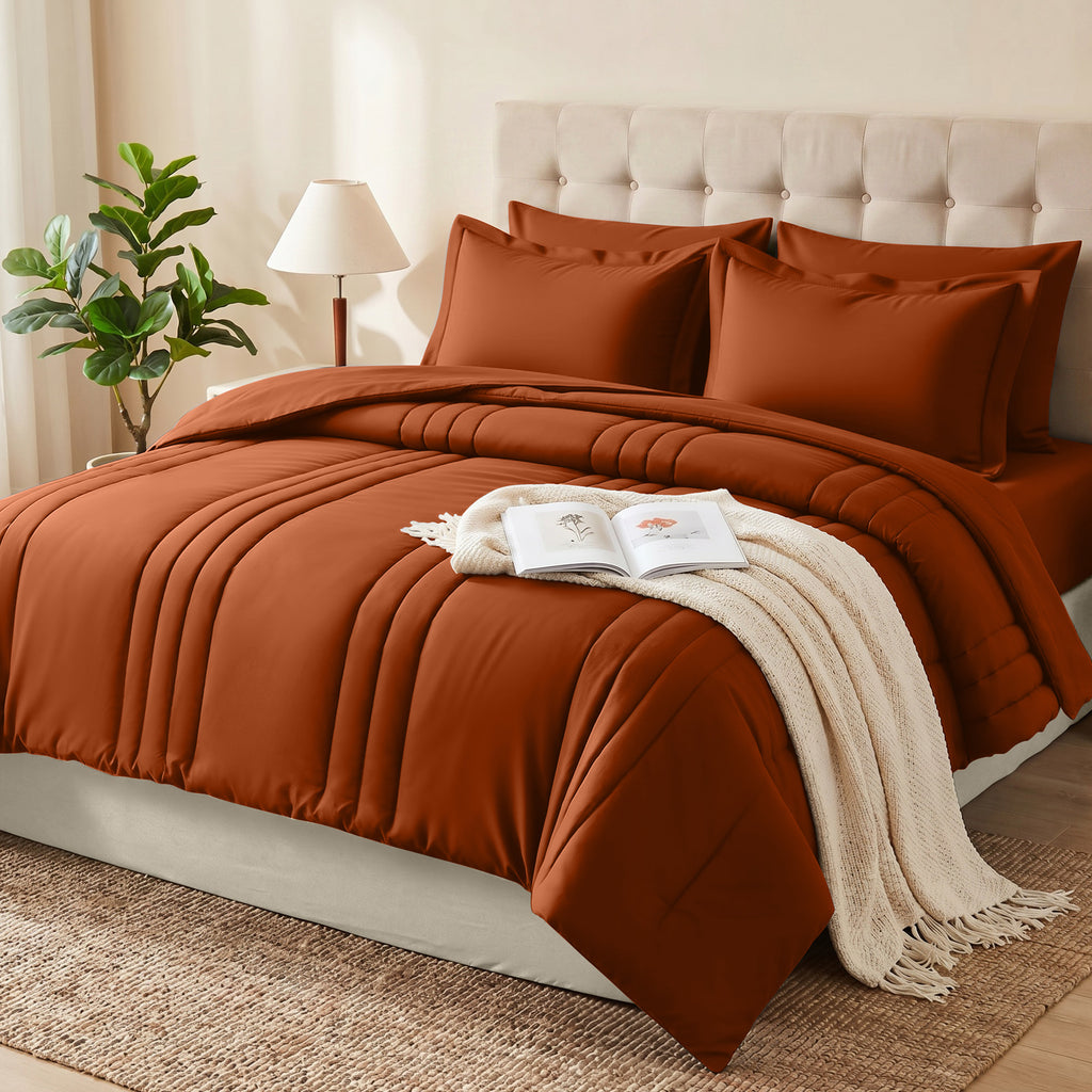 Dhole 7-Piece Bed in Bag - Striped Comforter Sets, Pillowcases & Sheet Collection for Cozy Bedding Sets