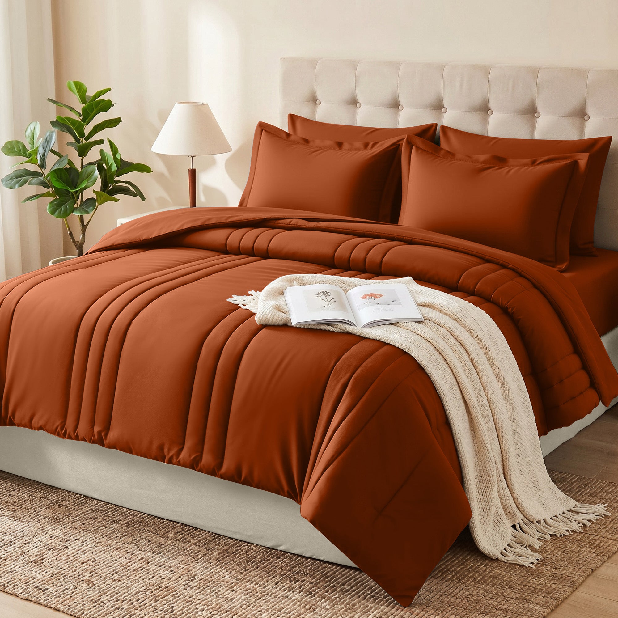 Dhole 7-Piece Bed in Bag - Striped Comforter Sets, Pillowcases & Sheet Collection for Cozy Bedding Sets