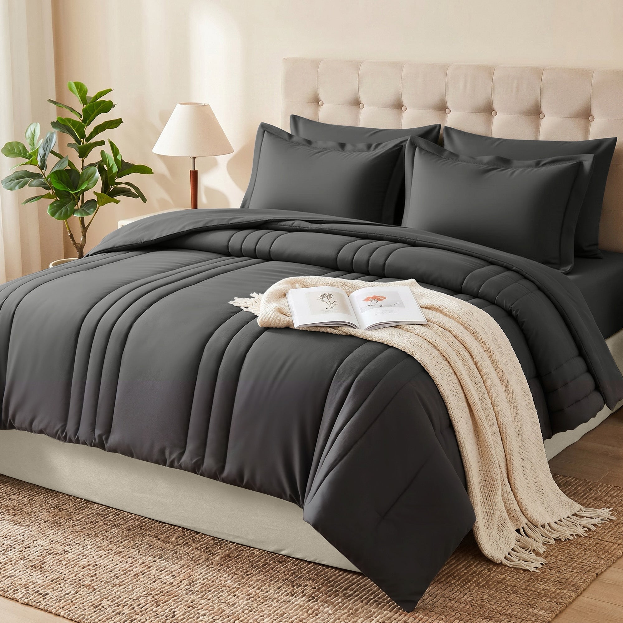 Dhole 7-Piece Bed in Bag - Striped Comforter Sets, Pillowcases & Sheet Collection for Cozy Bedding Sets