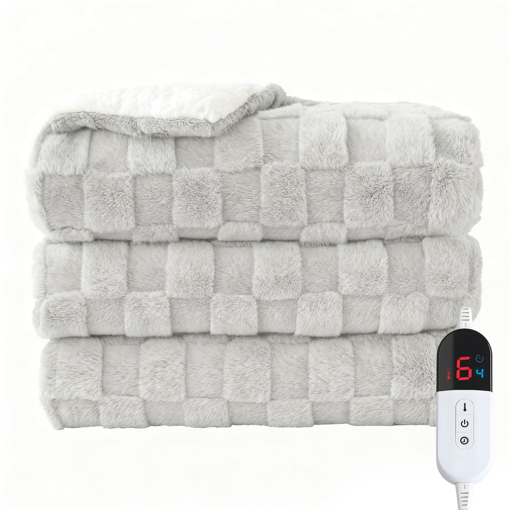 Dhole Electric Heated Blanket Checkered Fleece Throw 50x60 Inches Fast Heating Blanket 6 Heating Levels & 4 Hours Auto Off ETL Certification
