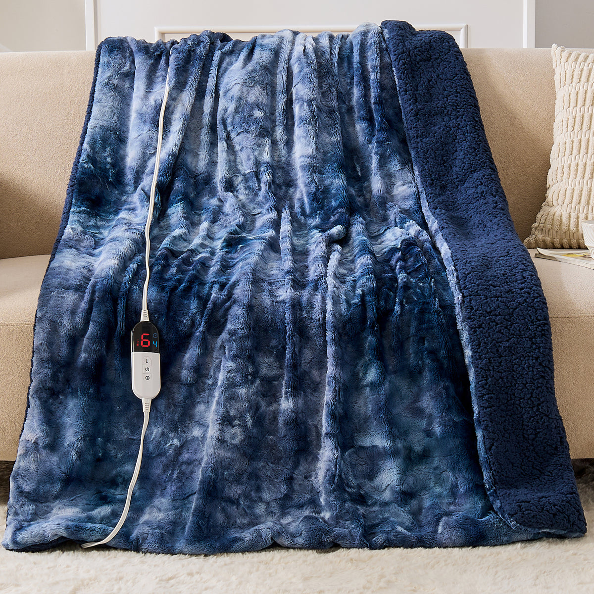 Dhole Heated Blanket Electric Throw - 50"x60" Heating Blanket Throw 4 Hours Auto-Off 6 Heat Level Over-Heat Protection Luxury Faux Fur Sherpa ETL Certification