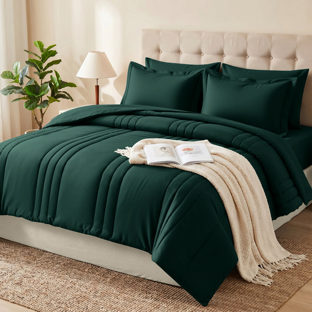 Dhole 7-Piece Bed in Bag - Striped Comforter Sets, Pillowcases & Sheet Collection for Cozy Bedding Sets