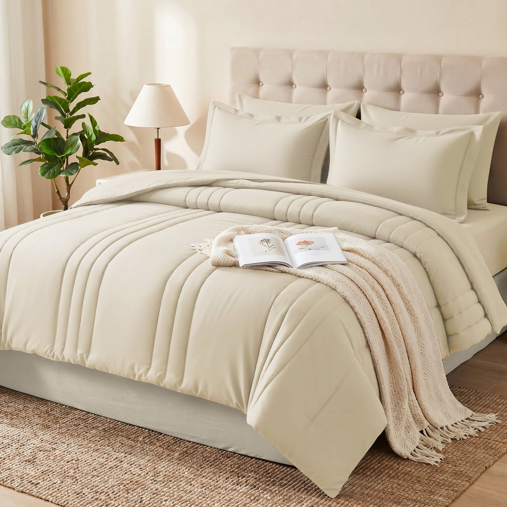 Dhole 7-Piece Bed in Bag - Striped Comforter Sets, Pillowcases & Sheet Collection for Cozy Bedding Sets