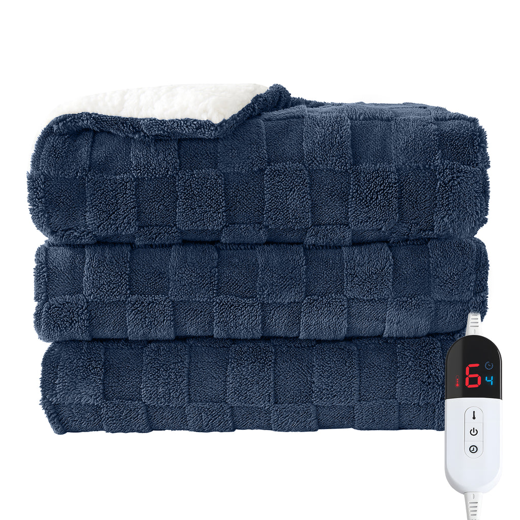 Dhole Electric Heated Blanket Checkered Fleece Throw 50x60 Inches Fast Heating Blanket 6 Heating Levels & 4 Hours Auto Off ETL Certification