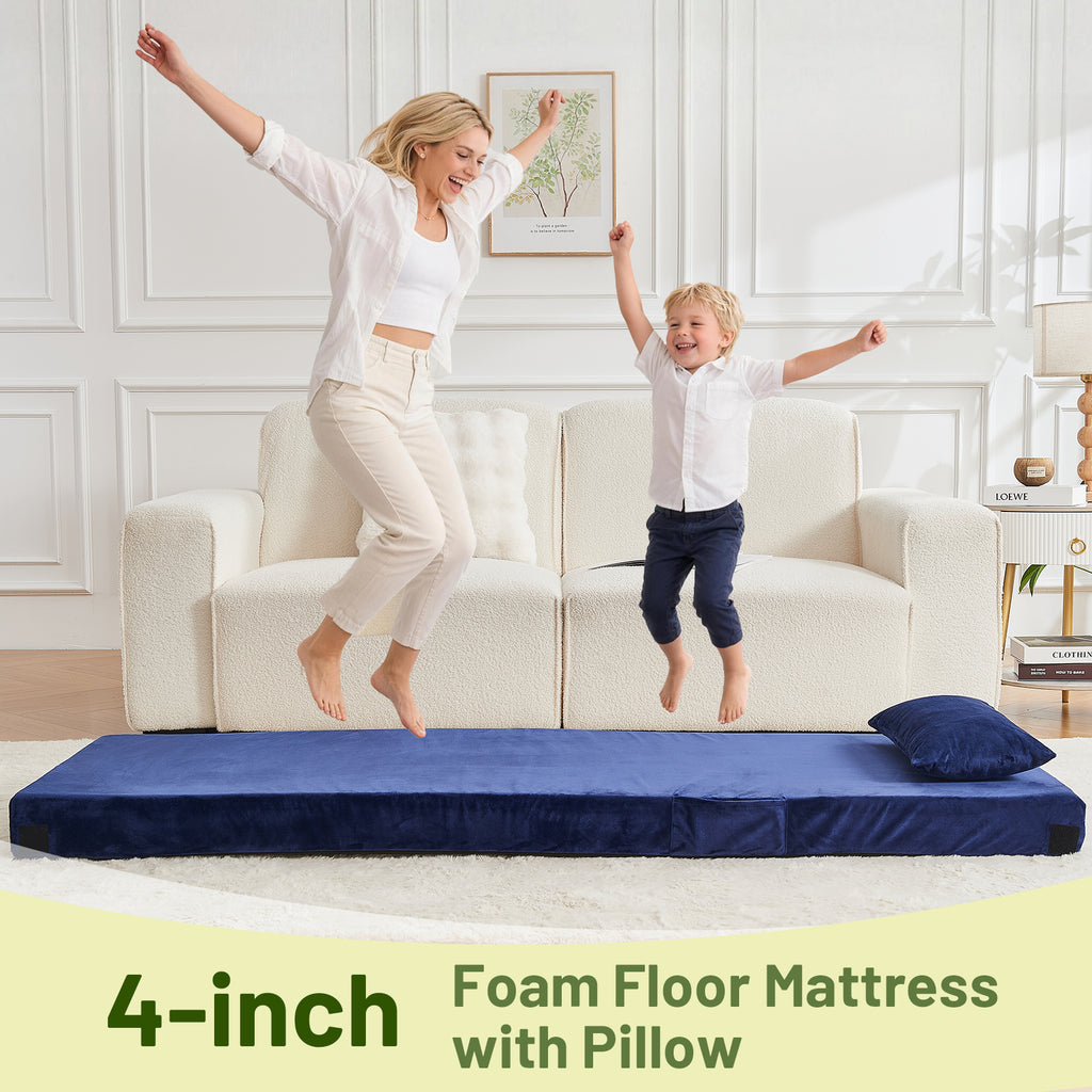 DHOLE 4 Inch Gel Memory Foam Camping Mattress, CertiPUR-US Certified Thick Sleeping Pad, Waterproof & Soft Fleece Top, Portable Roll-Up Mat with Multi-Function Storage Bag & Pillow for Tent Camping