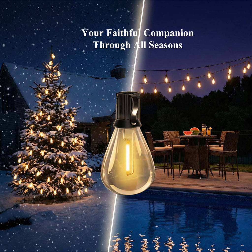 Mylorn 110FT LED Outdoor String Lights, 50+2 S14 Shatterproof Bulbs, 2FT Spacing, 2700K Dimmable Warm White, IP65 Waterproof, Connectable Patio Garden Porch Deck Decor