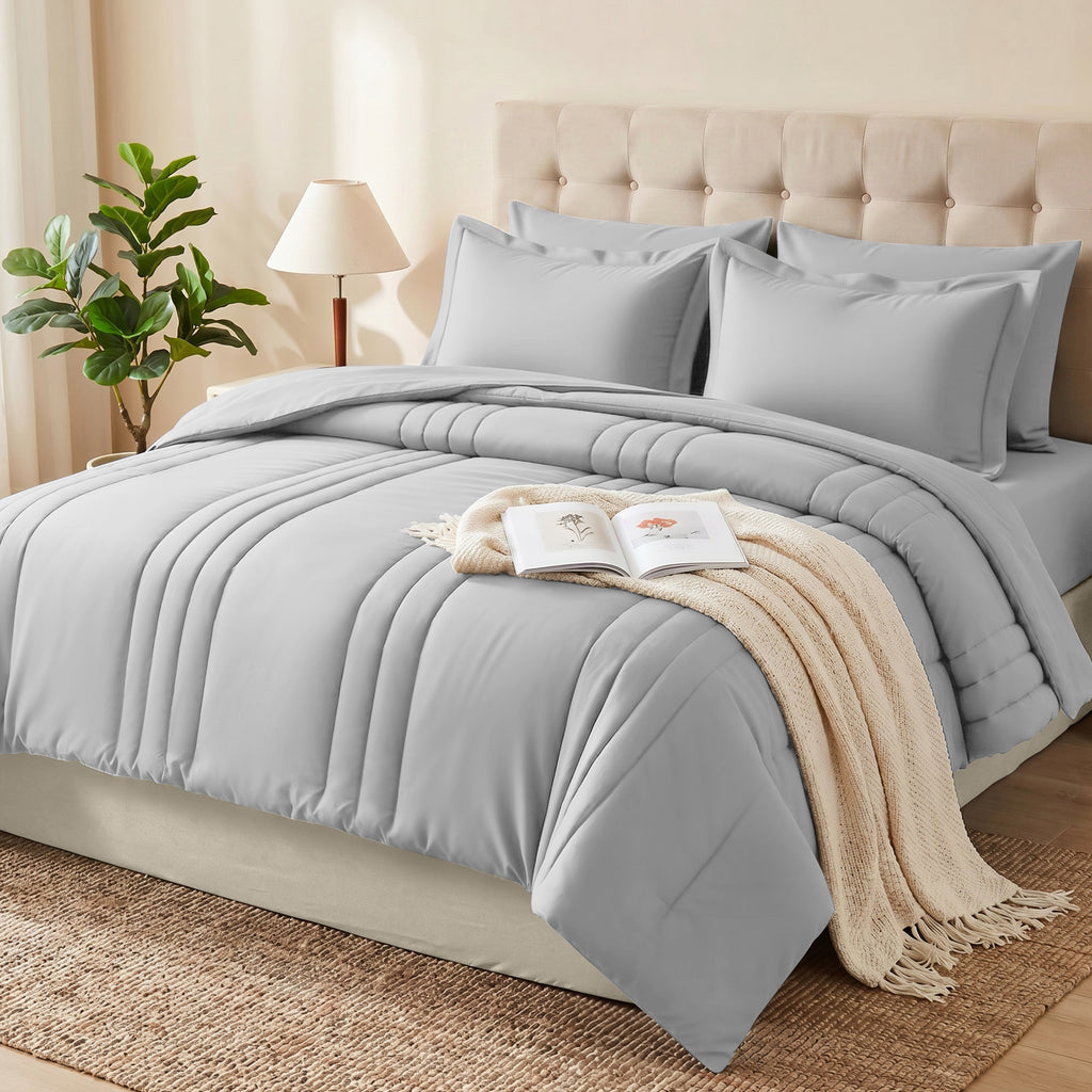 Dhole 7-Piece Bed in Bag - Striped Comforter Sets, Pillowcases & Sheet Collection for Cozy Bedding Sets