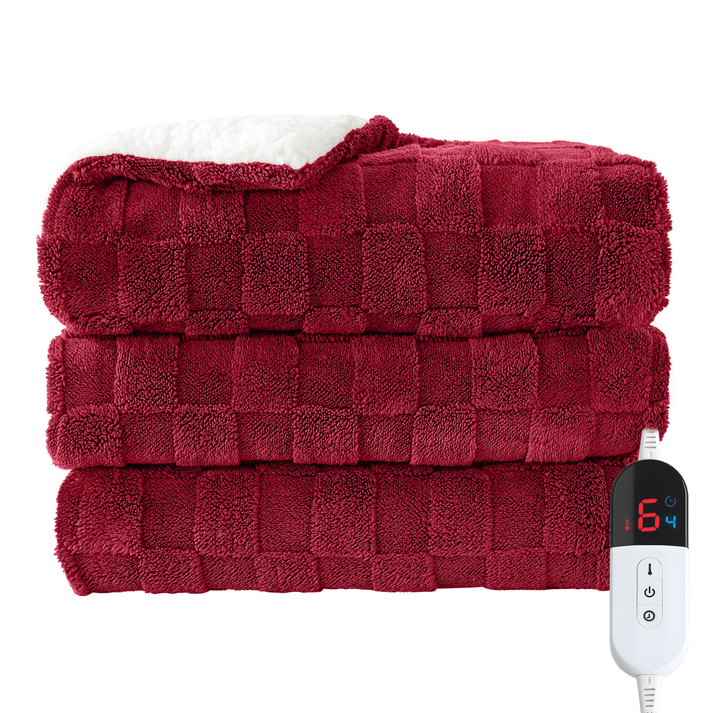 Dhole Electric Heated Blanket Checkered Fleece Throw 50x60 Inches Fast Heating Blanket 6 Heating Levels & 4 Hours Auto Off ETL Certification
