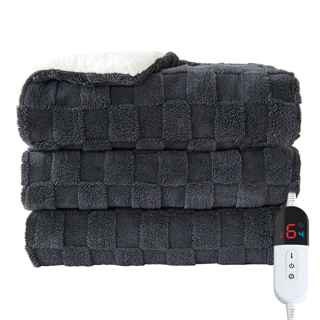 Dhole Electric Heated Blanket Checkered Fleece Throw 50x60 Inches Fast Heating Blanket 6 Heating Levels & 4 Hours Auto Off ETL Certification
