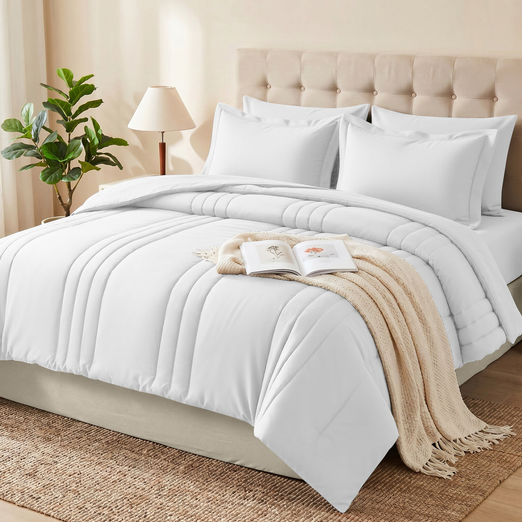 Dhole 7-Piece Bed in Bag - Striped Comforter Sets, Pillowcases & Sheet Collection for Cozy Bedding Sets