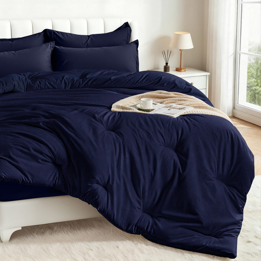 Dhole 7-Piece Bed Sheet Set - Queen Size Comforter, Pillowcases & Sheet Collection for Cozy Bedding Comfort Black