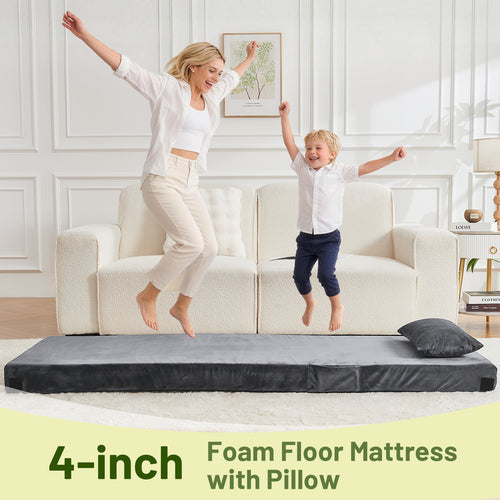 DHOLE 4 Inch Gel Memory Foam Camping Mattress, CertiPUR-US Certified Thick Sleeping Pad, Waterproof & Soft Fleece Top, Portable Roll-Up Mat with Multi-Function Storage Bag & Pillow for Tent Camping