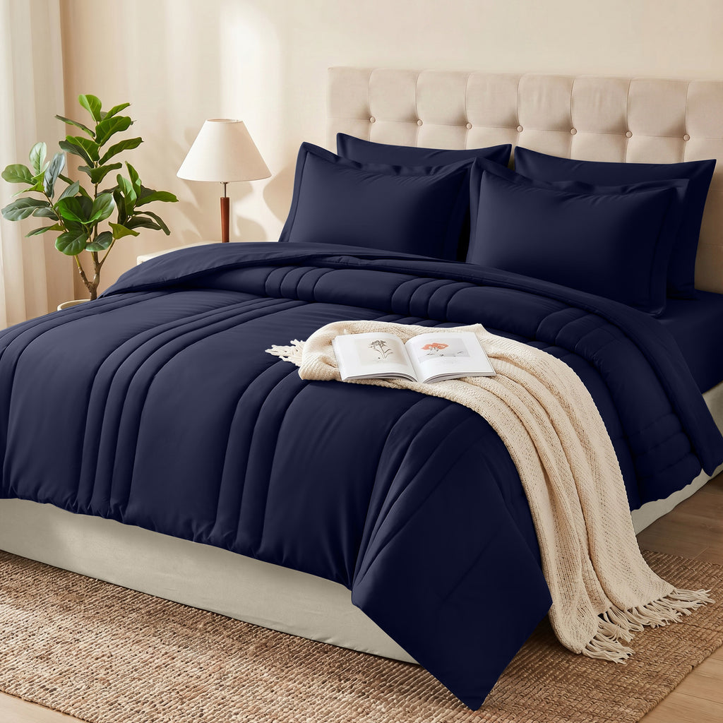 Dhole 7-Piece Bed in Bag - Striped Comforter Sets, Pillowcases & Sheet Collection for Cozy Bedding Sets