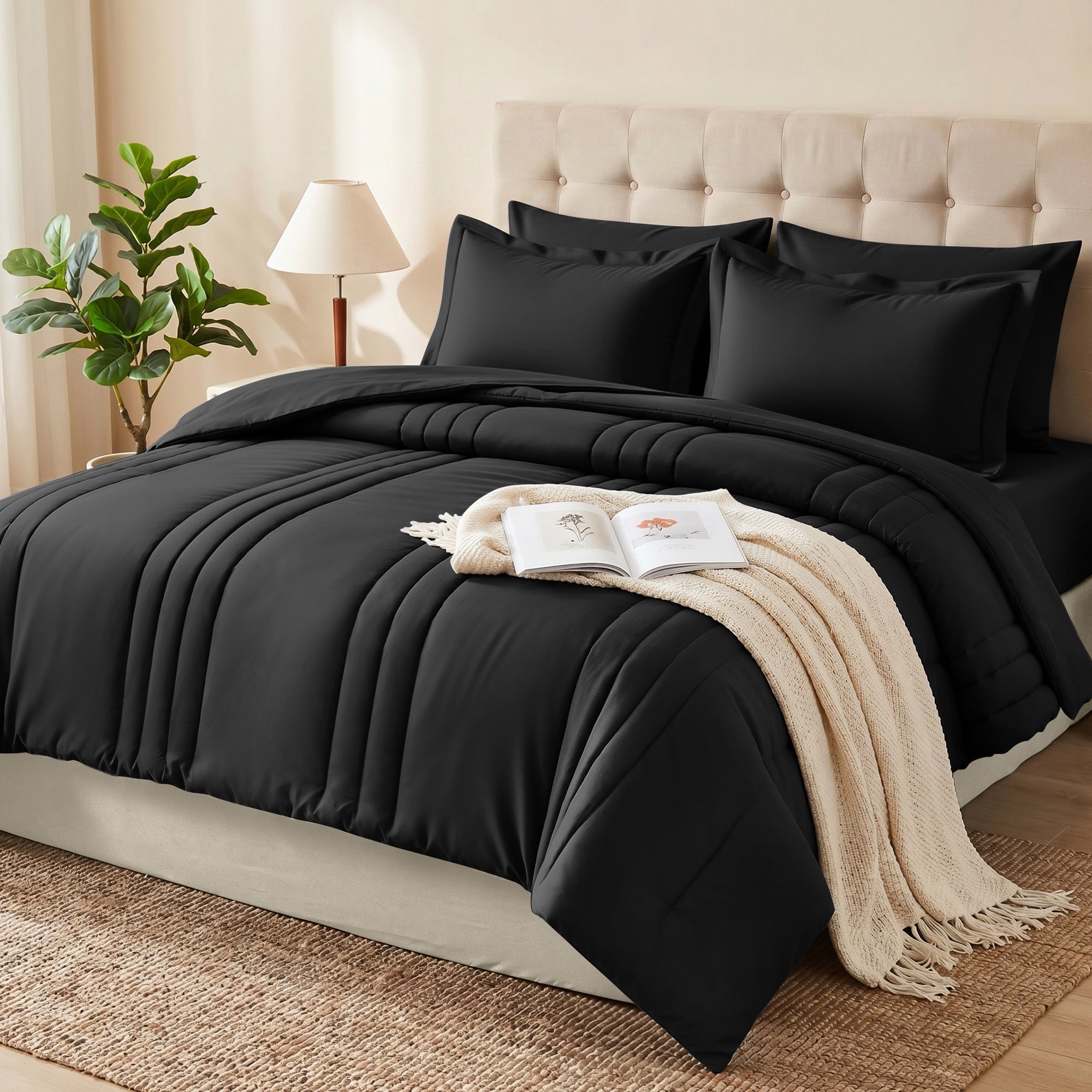 Dhole 7-Piece Bed in Bag - Striped Comforter Sets, Pillowcases & Sheet Collection for Cozy Bedding Sets