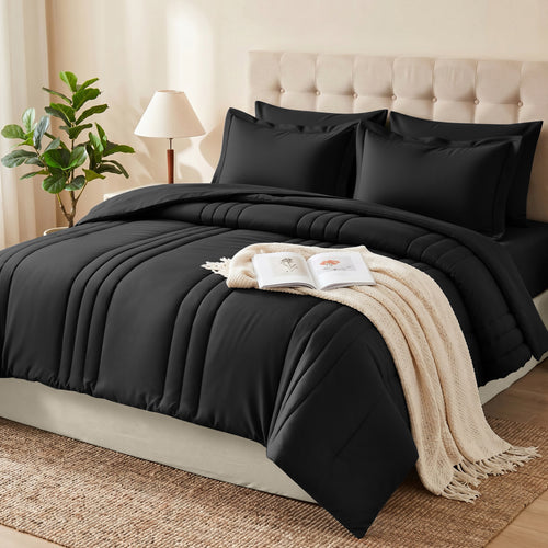 Dhole 7-Piece Bed in Bag - Striped Comforter Sets, Pillowcases & Sheet Collection for Cozy Bedding Sets