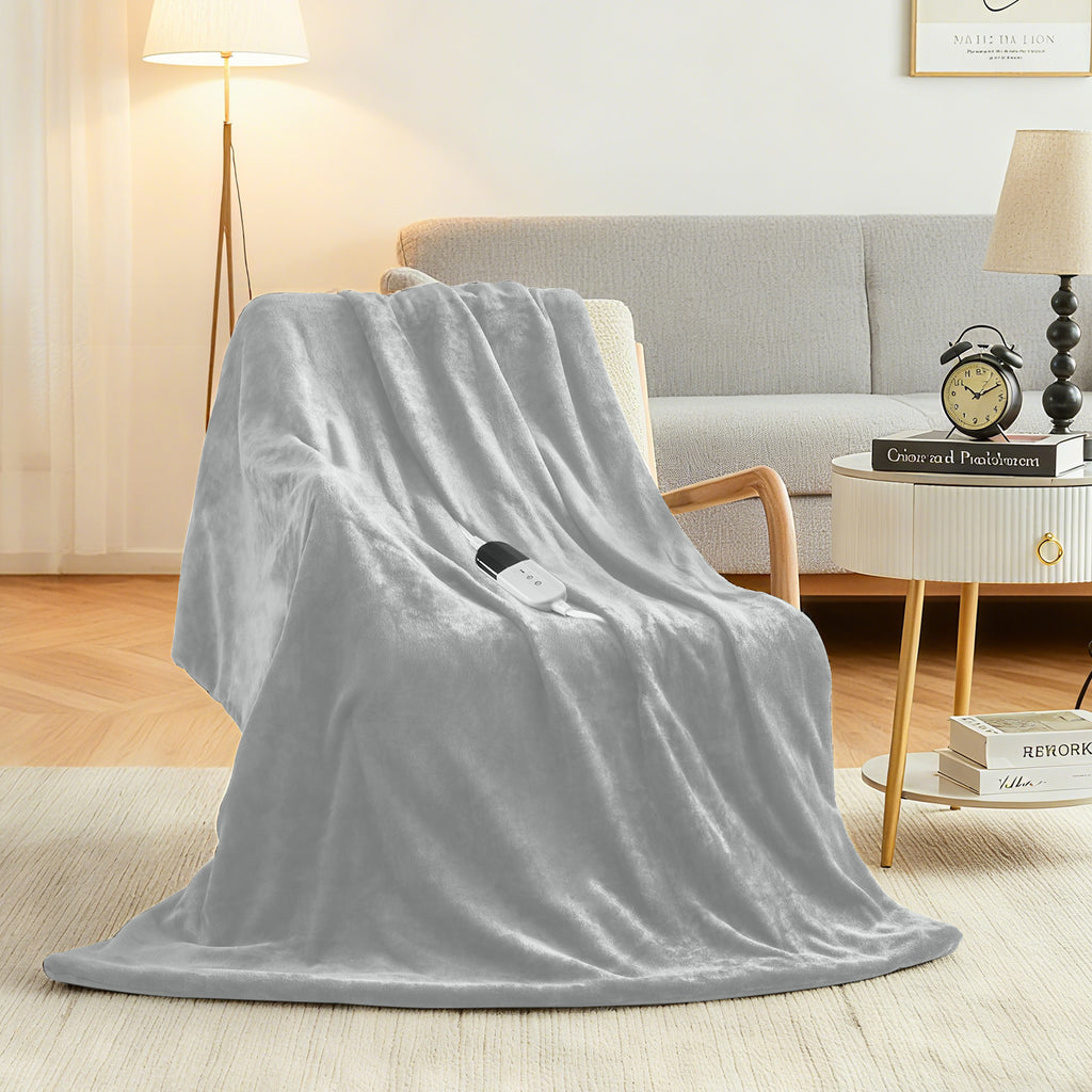 Dhole Electric Heated Blanket Throw - 50"x60" with 6 Heating Levels 4 Hours Auto Off Fast Heating Over-Heated Protection Ultra Soft Warm Flannel ETL Certified