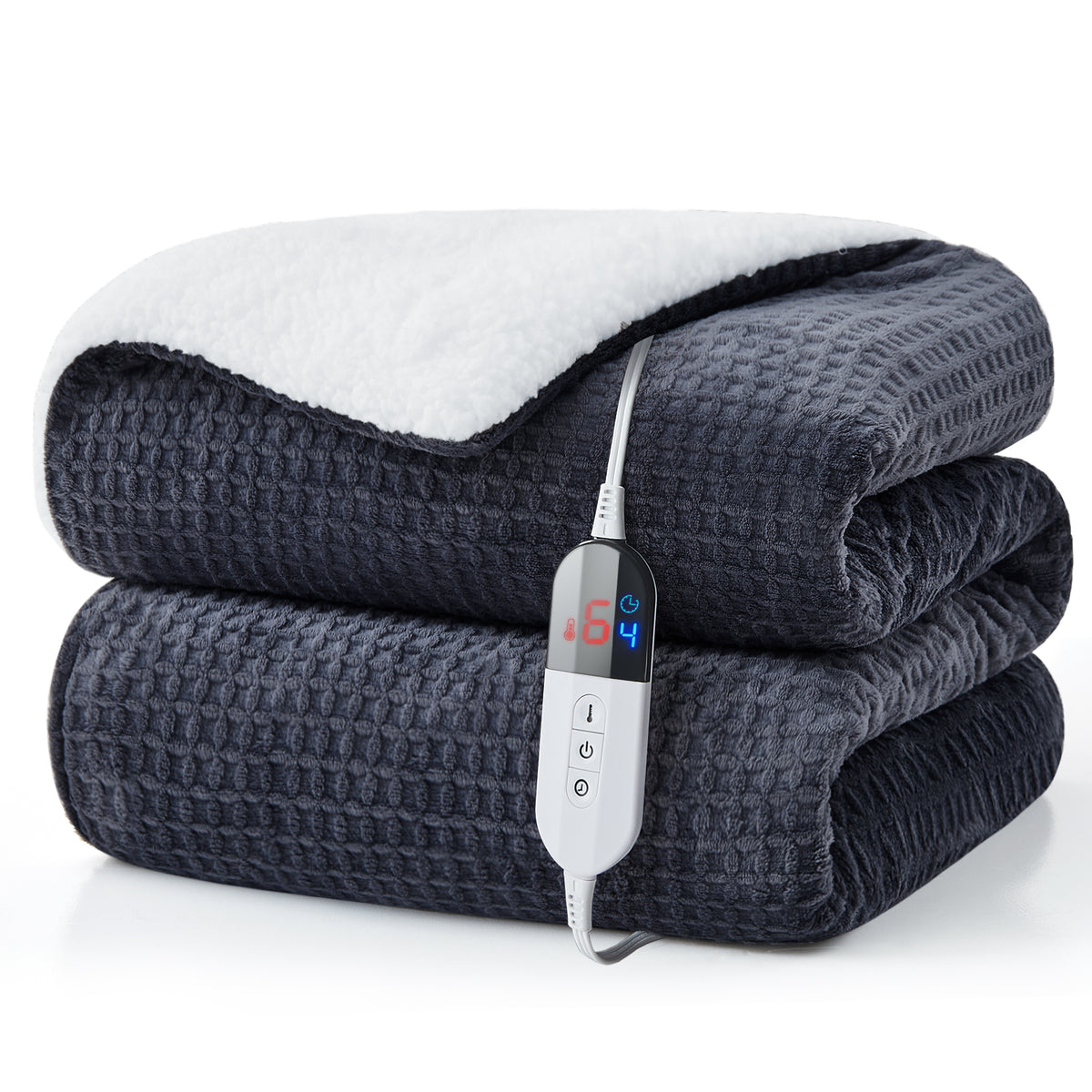 Dhole Heated Blanket Electric Blanket Throw Waffle, 50x60 Inches，Sherpa Fleece Fast Heating Blanket 6 Heating Levels & 4 Hours Auto Off ETL Certification