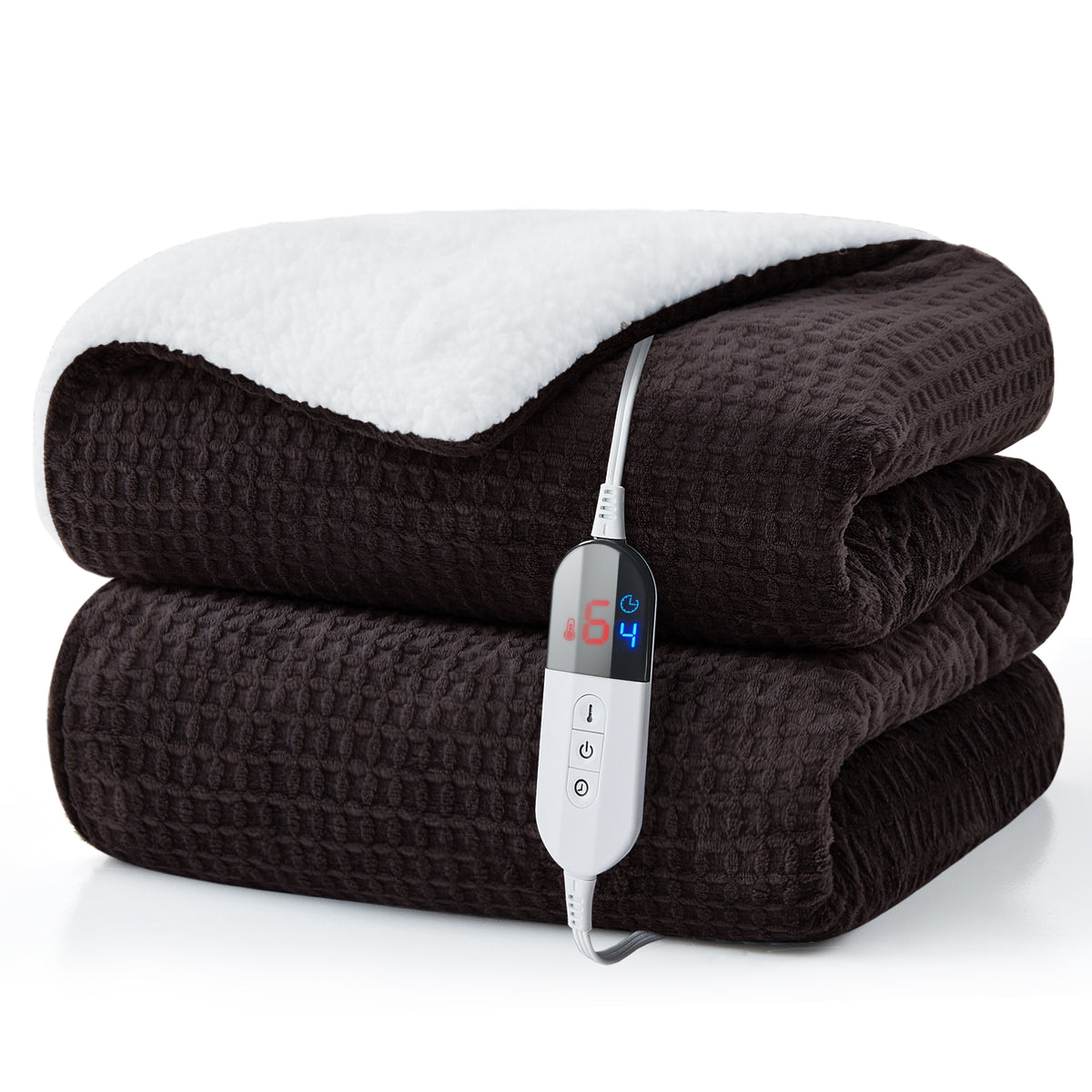 Dhole Heated Blanket Electric Blanket Throw Waffle, 50x60 Inches，Sherpa Fleece Fast Heating Blanket 6 Heating Levels & 4 Hours Auto Off ETL Certification