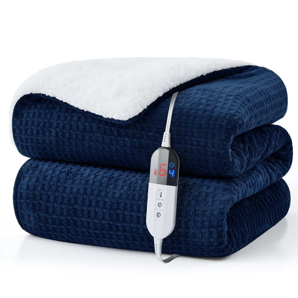 Dhole Heated Blanket Electric Blanket Throw Waffle, 50x60 Inches，Sherpa Fleece Fast Heating Blanket 6 Heating Levels & 4 Hours Auto Off ETL Certification