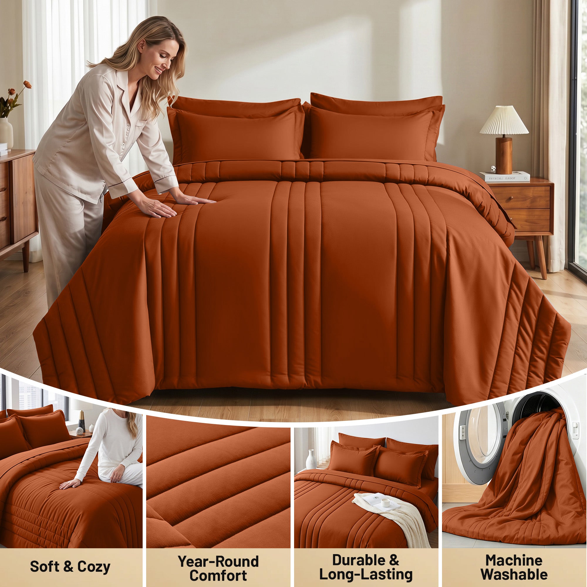 Dhole 7-Piece Bed in Bag - Striped Comforter Sets, Pillowcases & Sheet Collection for Cozy Bedding Sets