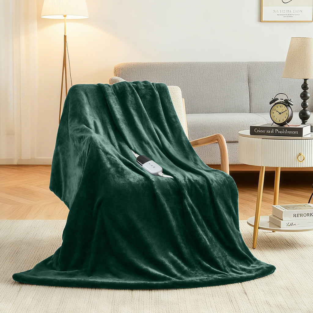 Dhole Electric Heated Blanket Throw - 50"x60" with 6 Heating Levels 4 Hours Auto Off Fast Heating Over-Heated Protection Ultra Soft Warm Flannel ETL Certified