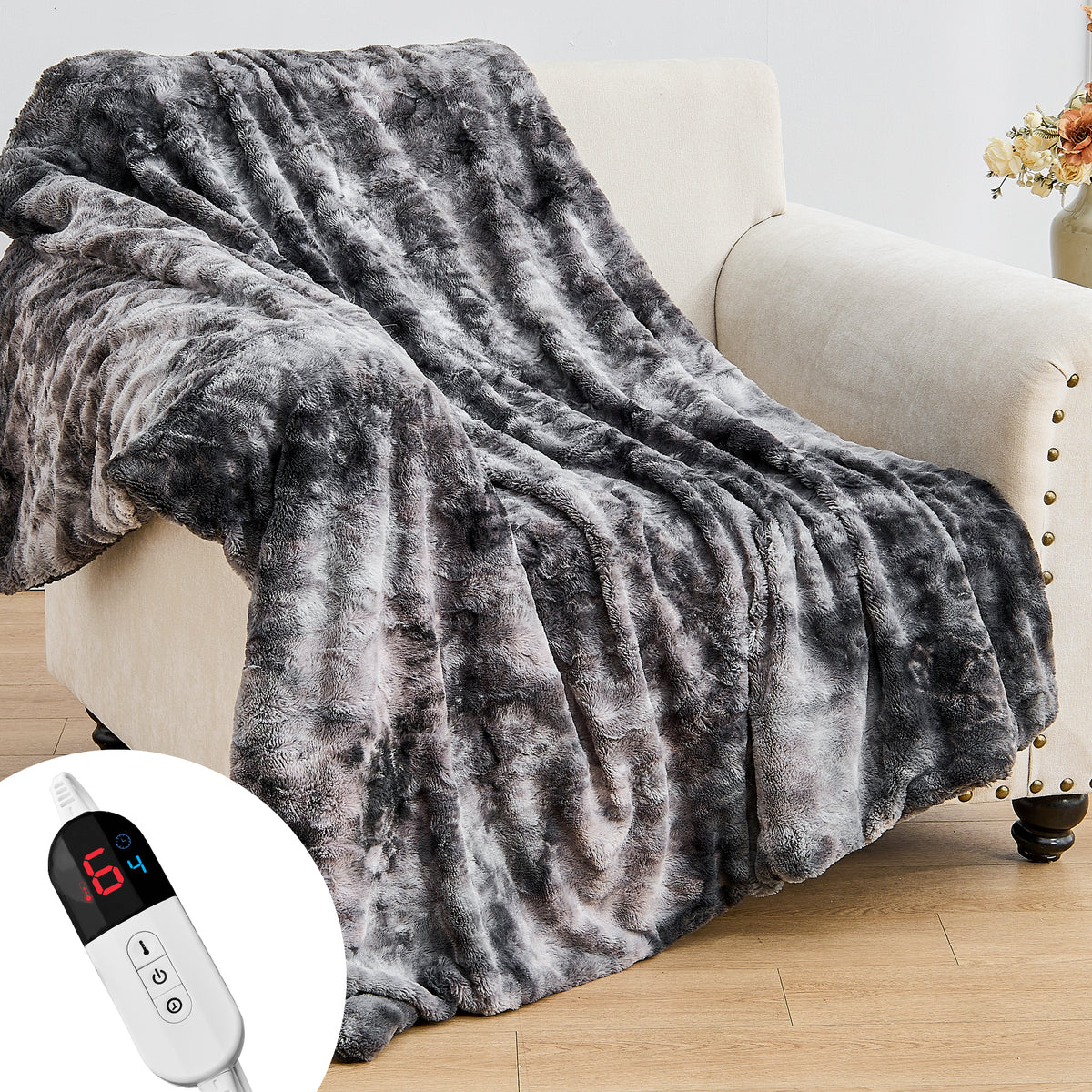 Dhole Heated Blanket Electric Throw - 50"x60" Heating Blanket Throw 4 Hours Auto-Off 6 Heat Level Over-Heat Protection Luxury Faux Fur Sherpa ETL Certification