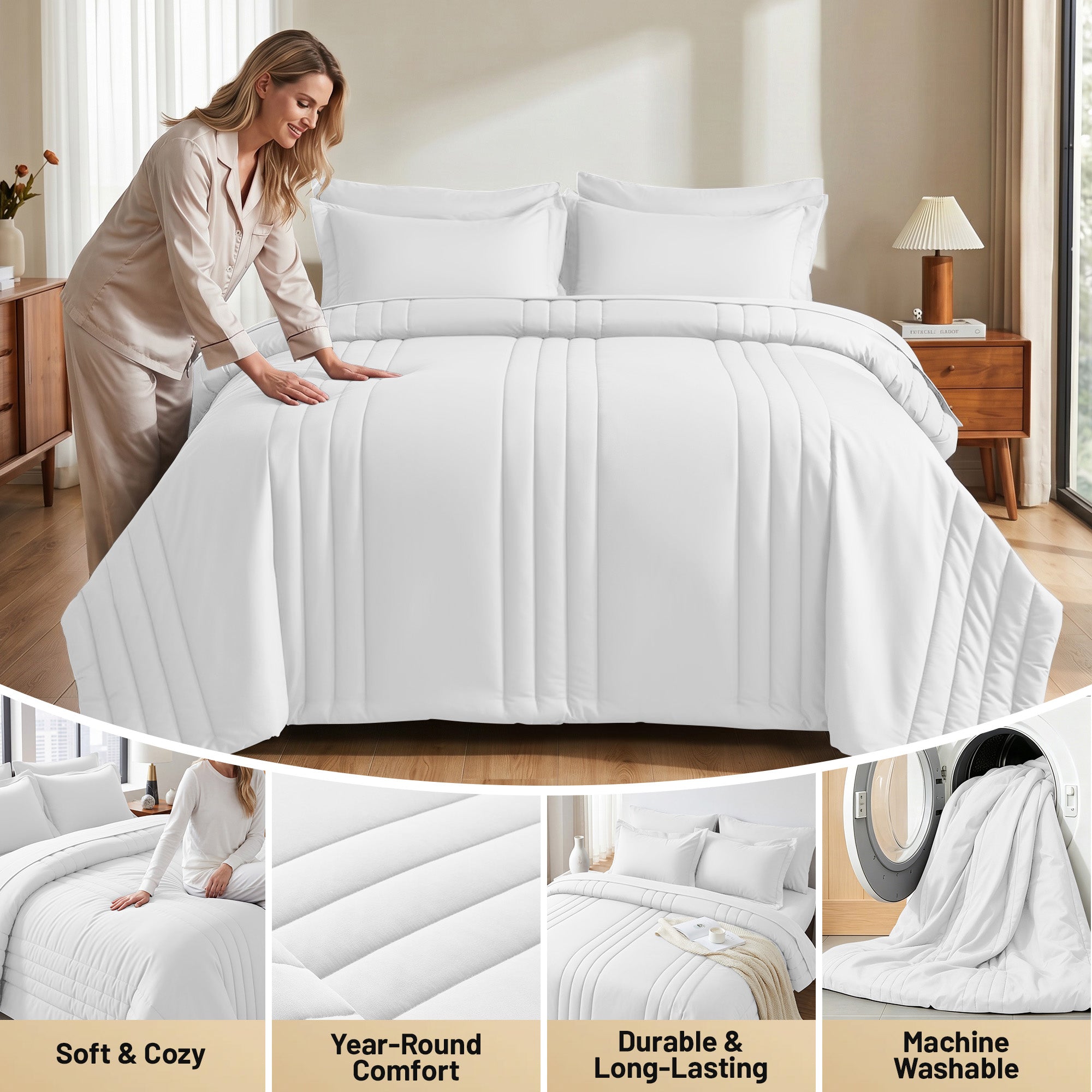 Dhole 7-Piece Bed in Bag - Striped Comforter Sets, Pillowcases & Sheet Collection for Cozy Bedding Sets